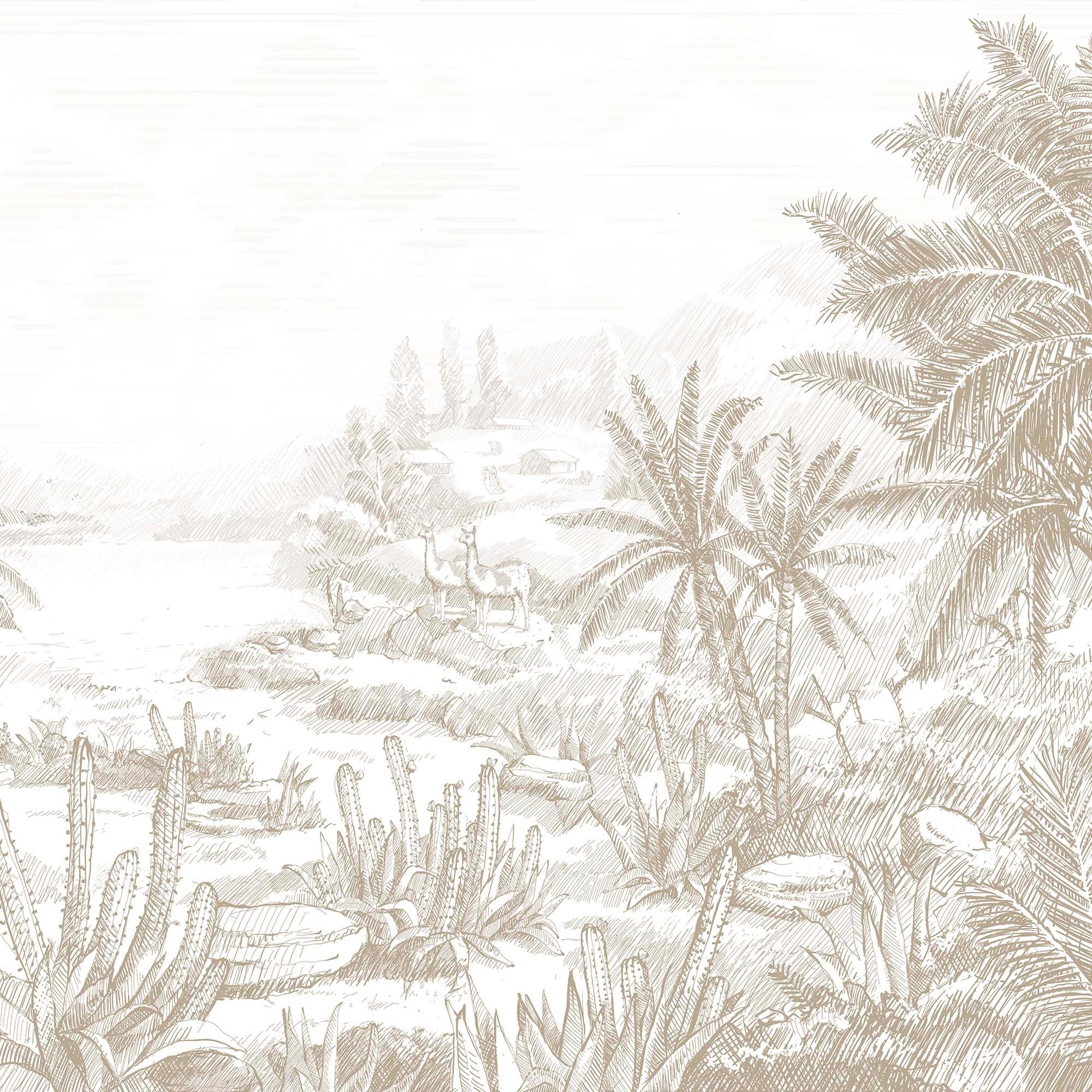 MURAL GRABADO DEL ALTIPLANO. Pintado a tinta por Gerardo Aranguren en colaboración con @alfombrasetnicas. Fondo blanco roto - vinilaroom