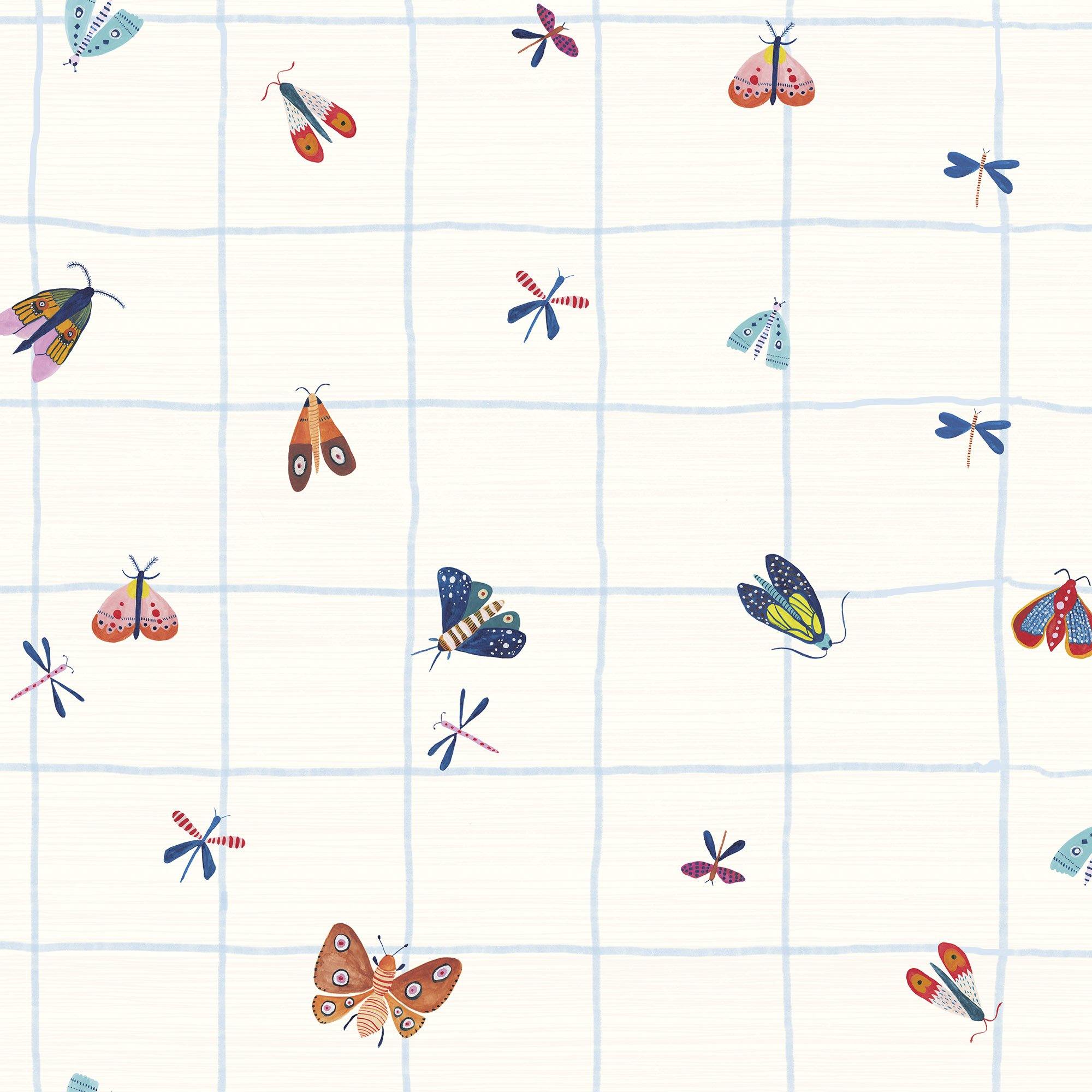 Vinilo MARIPOSARIO NAIF pintado con acuarelas por Magdalena Orlowska. A medida y en varios colores de fondo. - vinilaroom