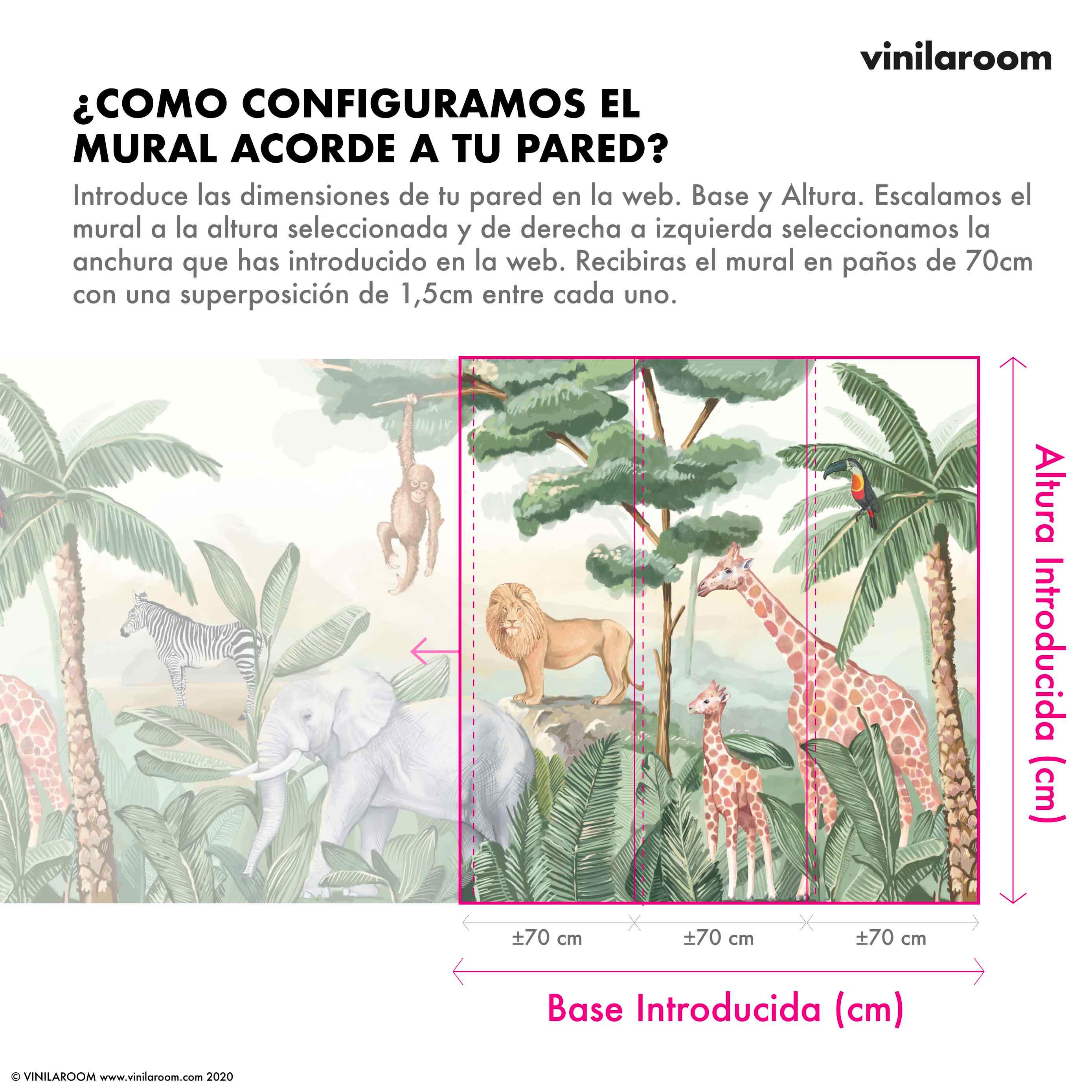 LA JUNGLA DE ANIMALES SALVAJES. Disponible en 3 materiales y 4 tonalidades diferentes. - vinilaroom