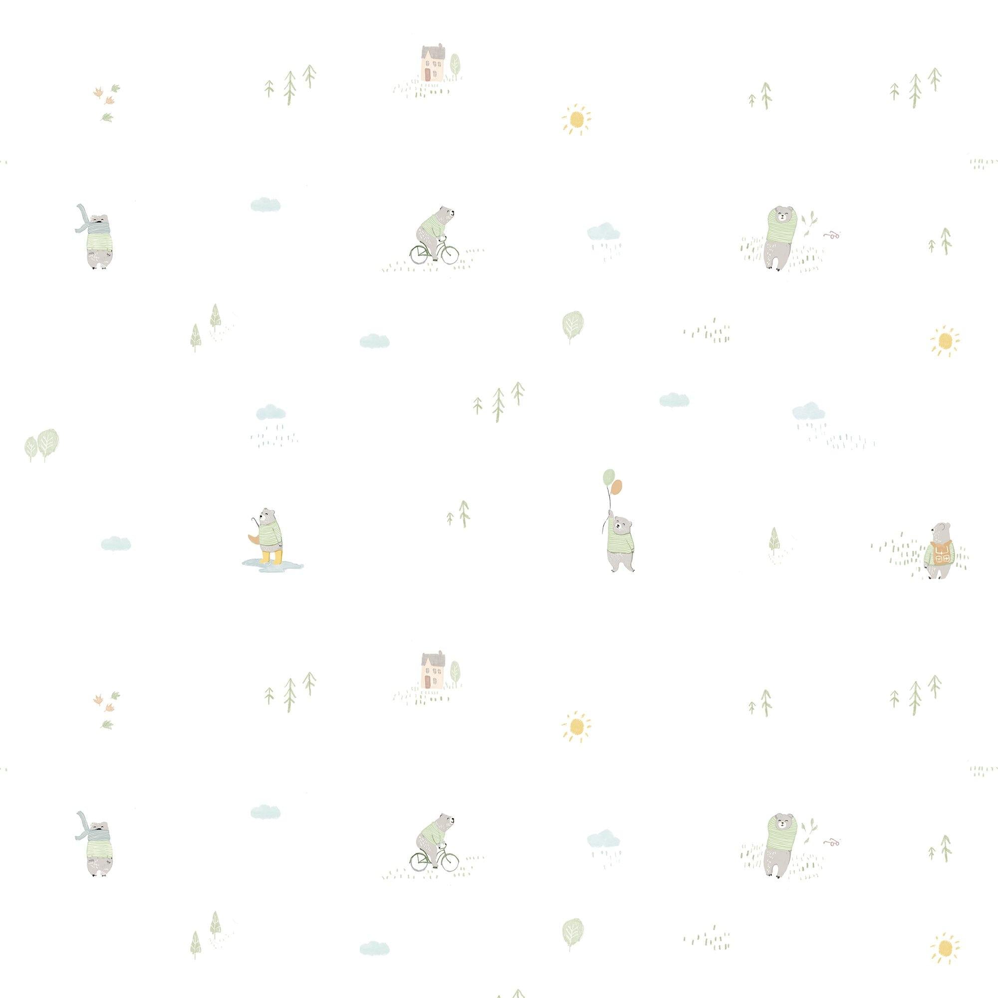 Leo el Oso. Papel de Vinilo Autoadhesivo. Fondo Blanco Roto - vinilaroom