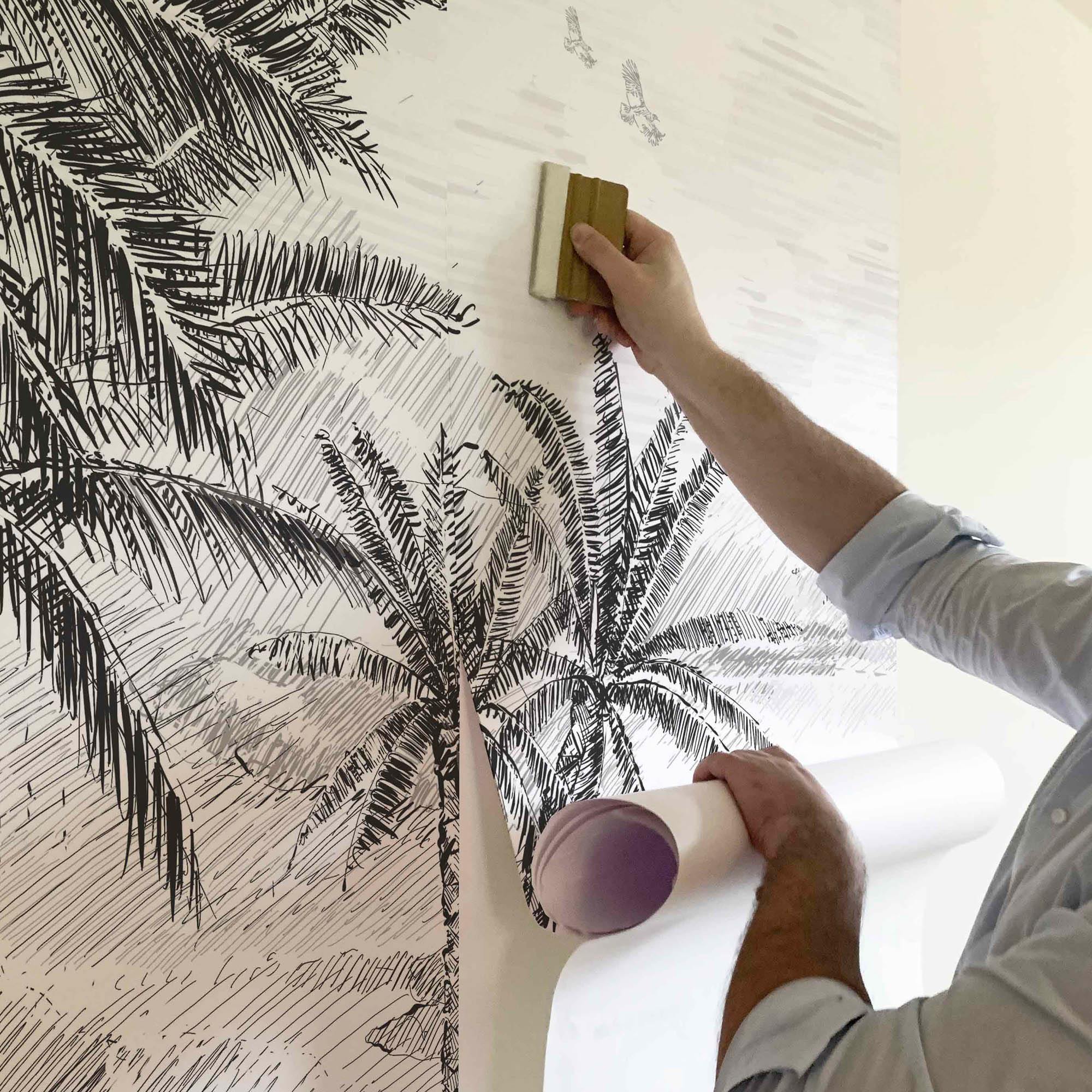 MURAL GRABADO DEL ALTIPLANO. Pintado a tinta por Gerardo Aranguren en colaboración con @alfombrasetnicas. Fondo blanco roto - vinilaroom