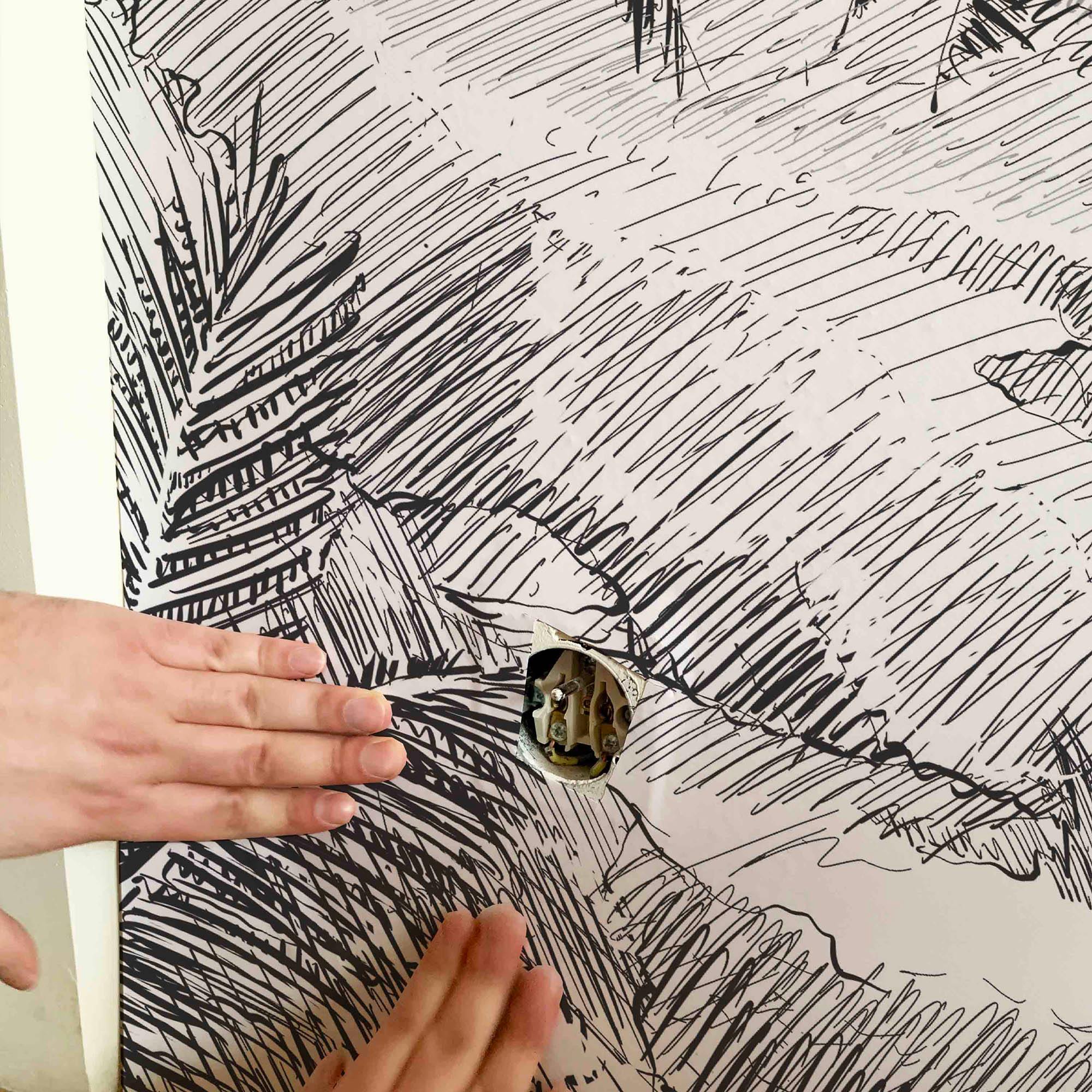 MURAL GRABADO DEL ALTIPLANO. Pintado a tinta por Gerardo Aranguren en colaboración con @alfombrasetnicas. Fondo blanco roto - vinilaroom