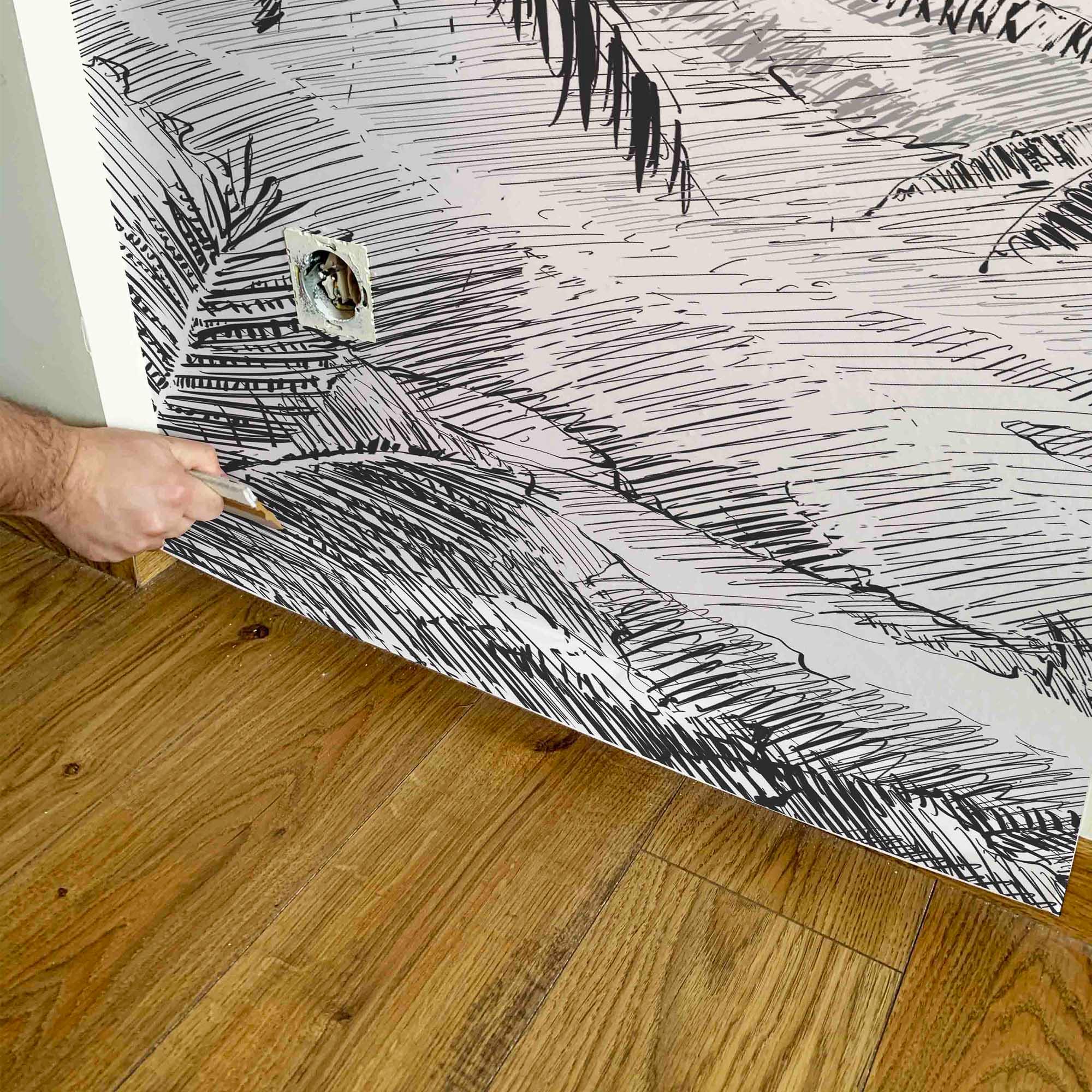 MURAL GRABADO DEL ALTIPLANO. Pintado a tinta por Gerardo Aranguren en colaboración con @alfombrasetnicas. Fondo blanco roto - vinilaroom