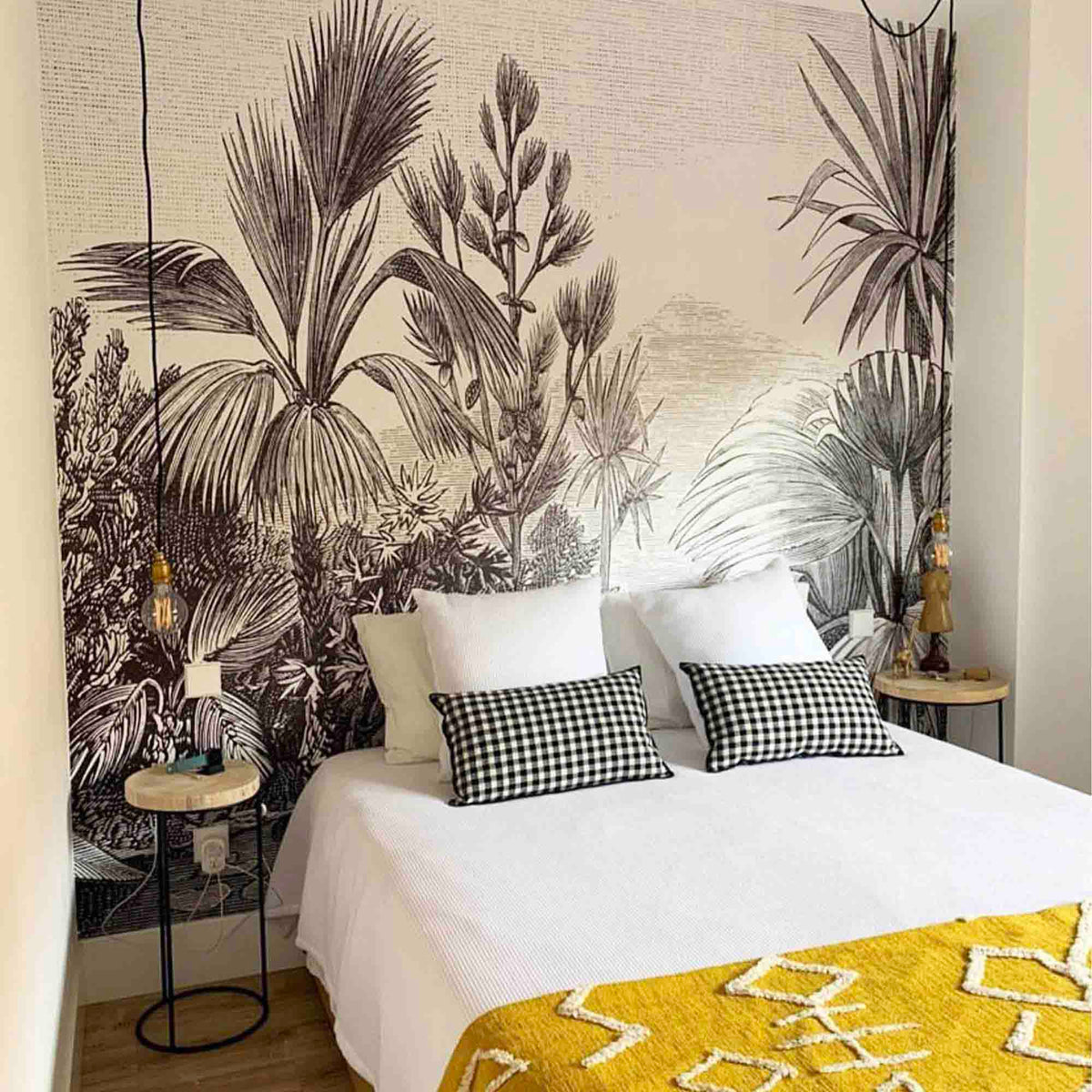 papel adhesivo para muebles custom wallpaper mural tropical jungle black  and white tree sofa background papel de parede