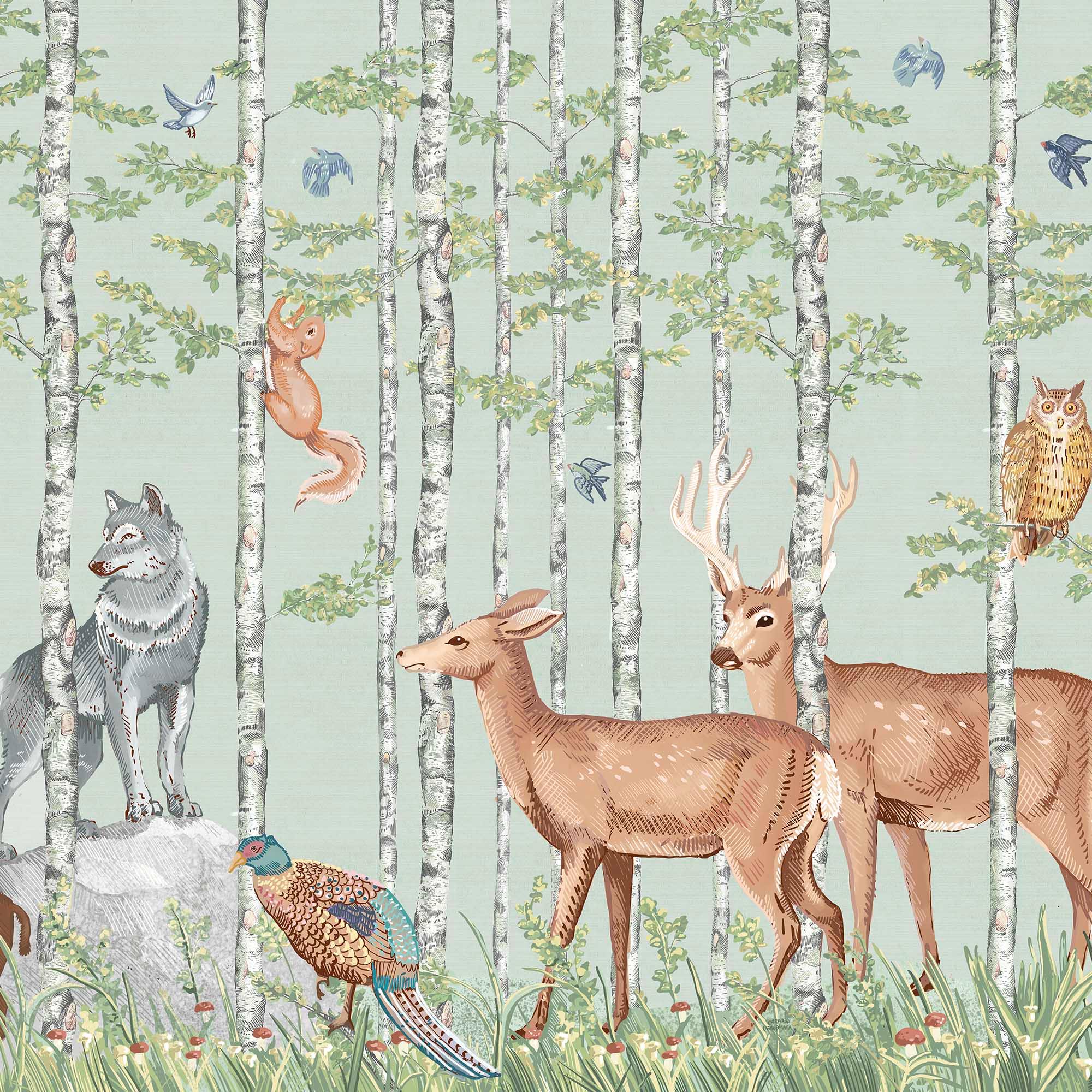 ANIMALES DEL BOSQUE. Disponible en 3 colores de fondo. Despégalo y pégalo donde quieras. - vinilaroom