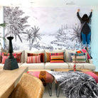 MURAL GRABADO DEL ALTIPLANO. Pintado a tinta por Gerardo Aranguren en colaboración con @alfombrasetnicas. Fondo blanco roto - vinilaroom