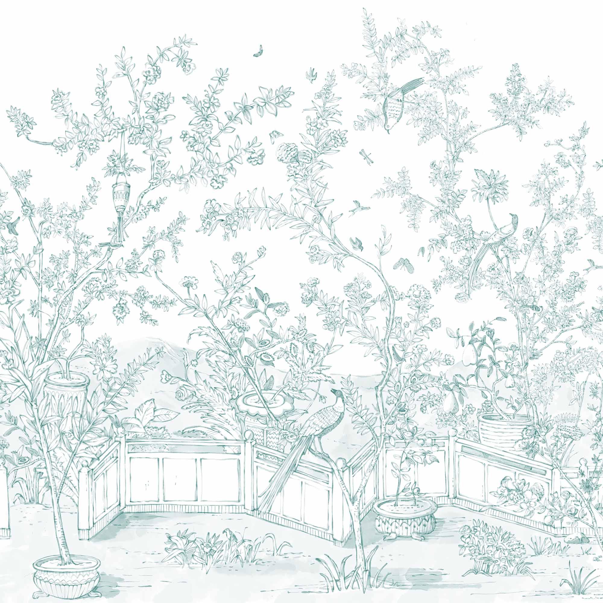 Mural Chinoiserie en Papel de Vinilo Autoadhesivo. Disponible en varios colores y materiales. - vinilaroom