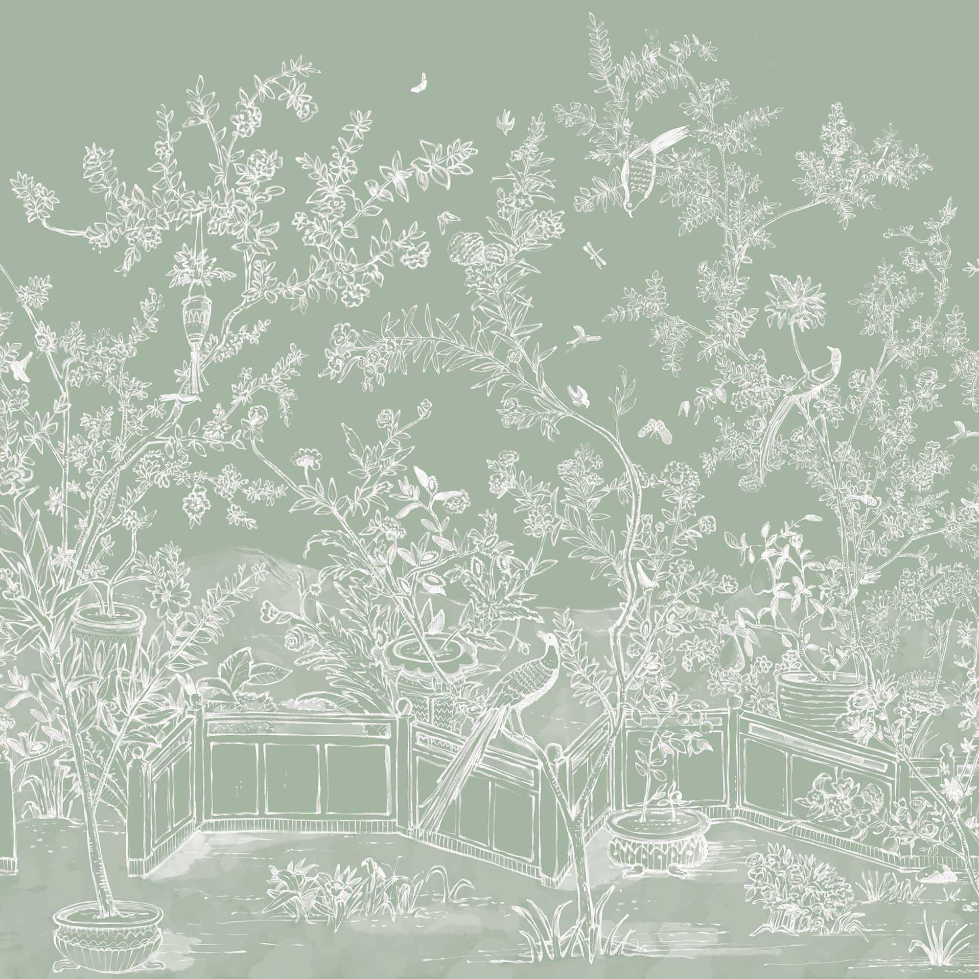 Mural Chinoiserie en Papel de Vinilo Autoadhesivo. Disponible en varios colores y materiales. - vinilaroom