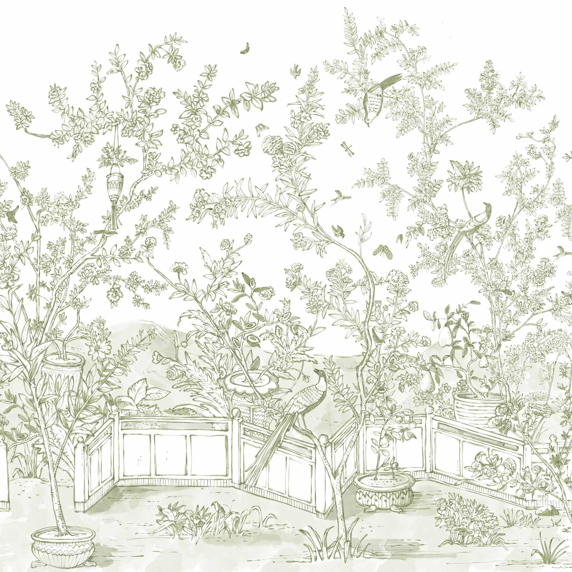 Mural Chinoiserie en Papel de Vinilo Autoadhesivo. Disponible en varios colores y materiales. - vinilaroom