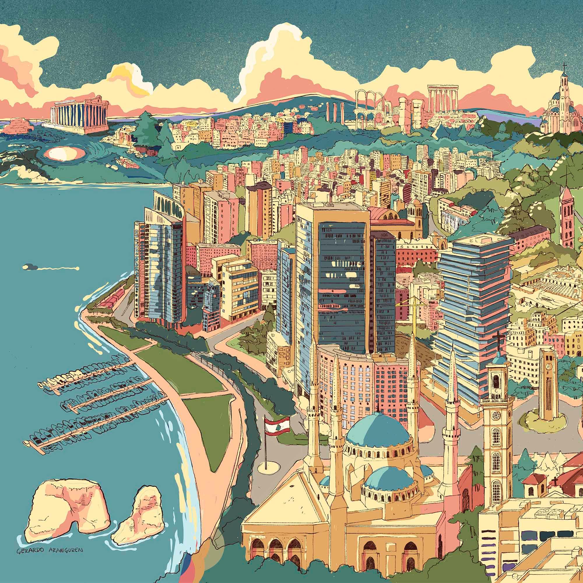 Atardecer en Beirut 100x140cm. Disponible en varios tamaños y soportes. Edición limitada. - vinilaroom