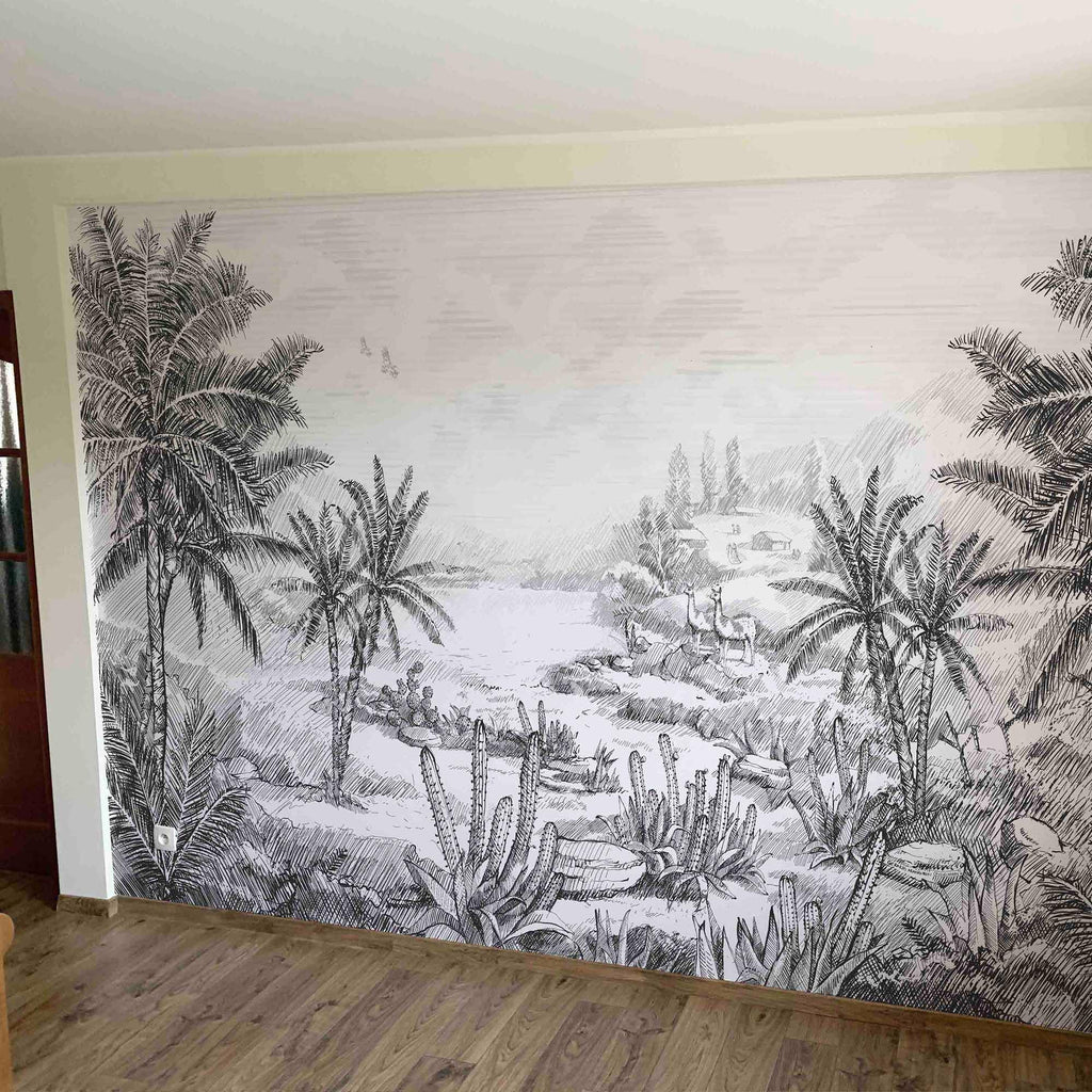 Papel pintado autoadhesivo de pared con forma de arroyo en medio de la  profundidad de madera oscura, papel pintado autoadhesivo para pared grande