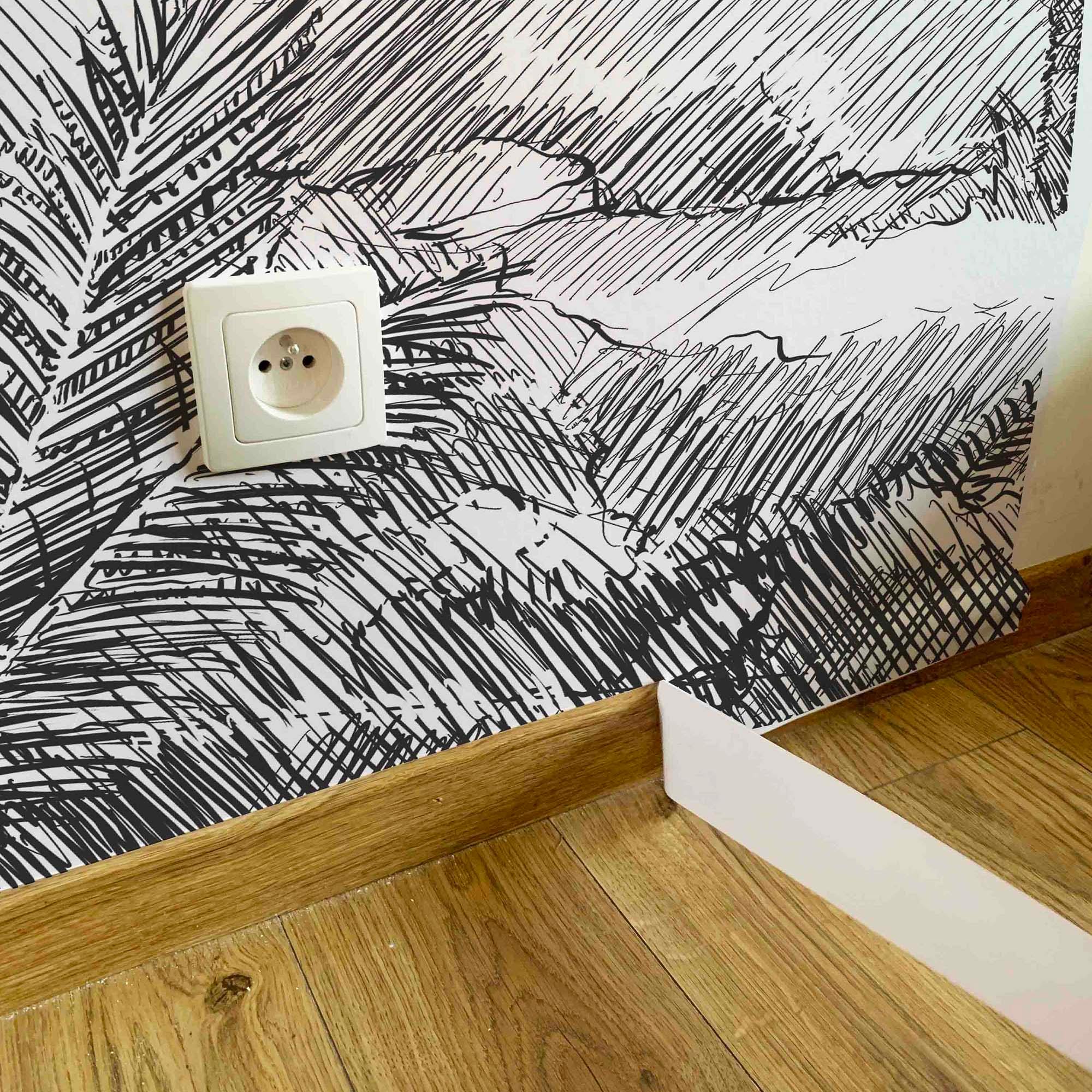 MURAL GRABADO DEL ALTIPLANO. Pintado a tinta por Gerardo Aranguren en colaboración con @alfombrasetnicas. Fondo blanco roto - vinilaroom